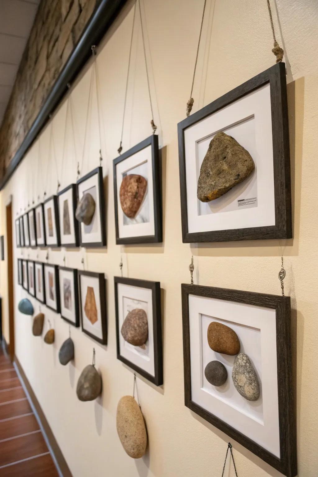 Rocks transformed into a suspended frame display