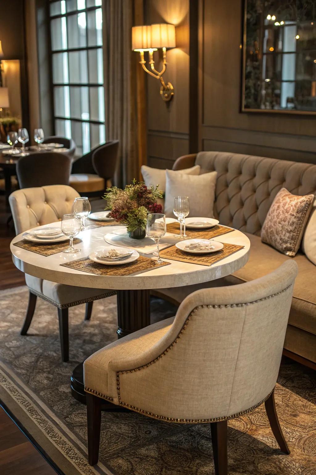 Unique seating adds comfort and flair.