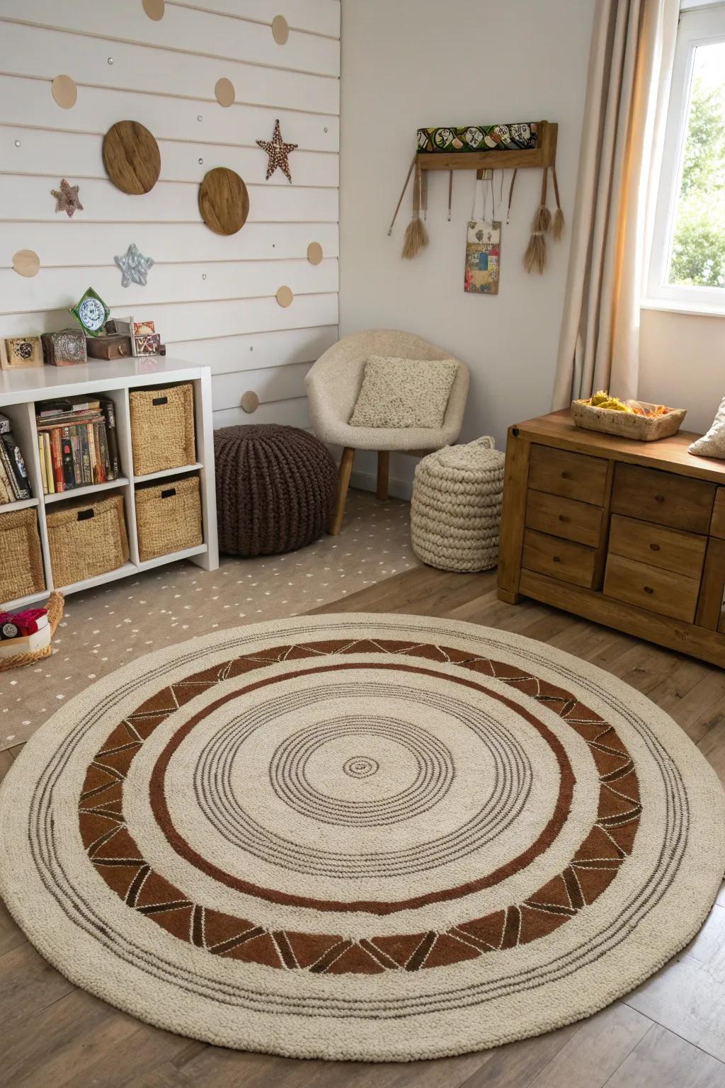 Unconventional floor covering shapes can add an element of surprise to your interior.