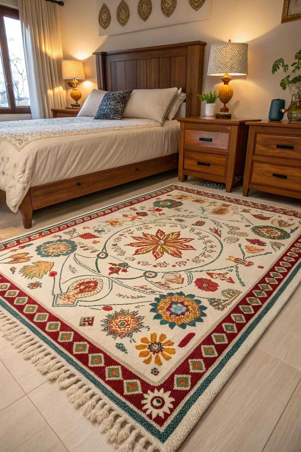 Rugs reflecting different cultures bring a unique and personalized touch to your room.