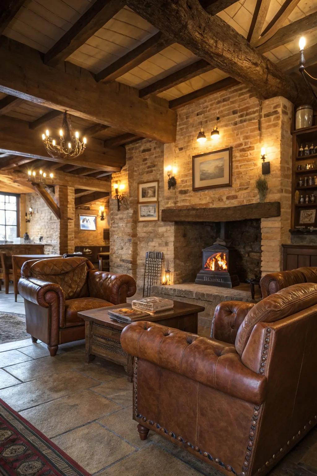 Distressed leather accents adding warmth to the interior.