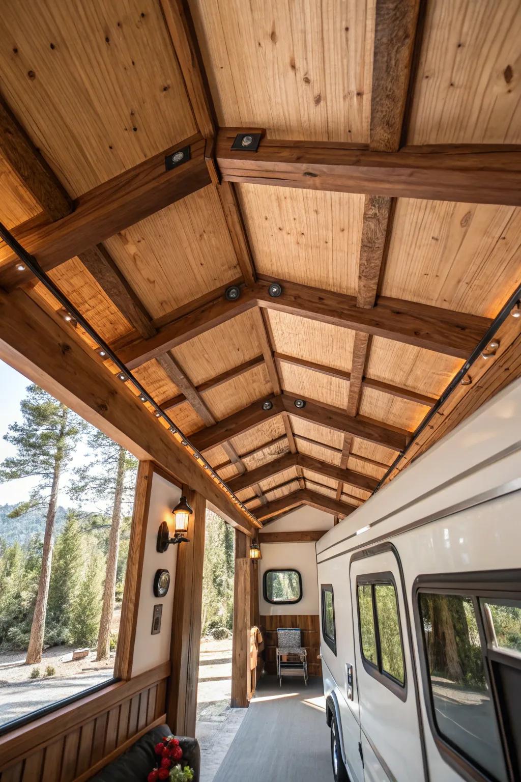 Wooden beams add architectural depth and visual interest to your RV.