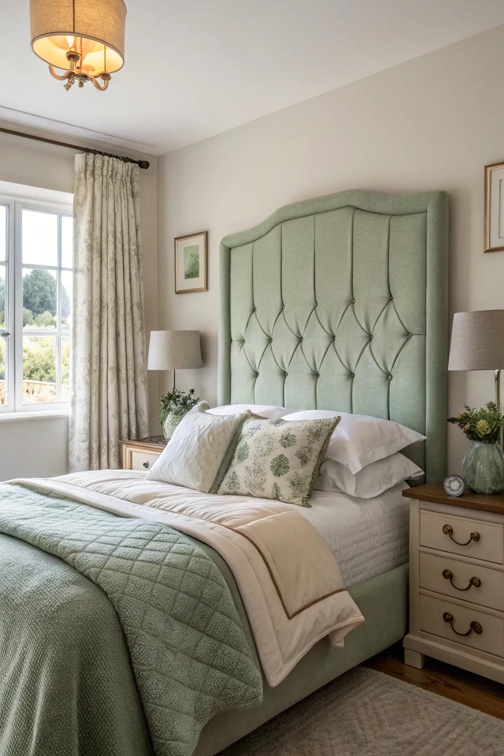 Gentle green upholstery can make a statement.
