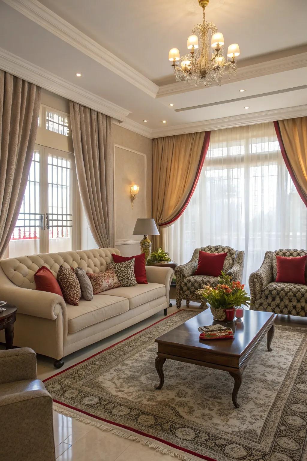 Harmonize formality and comfort with distinct living zones.