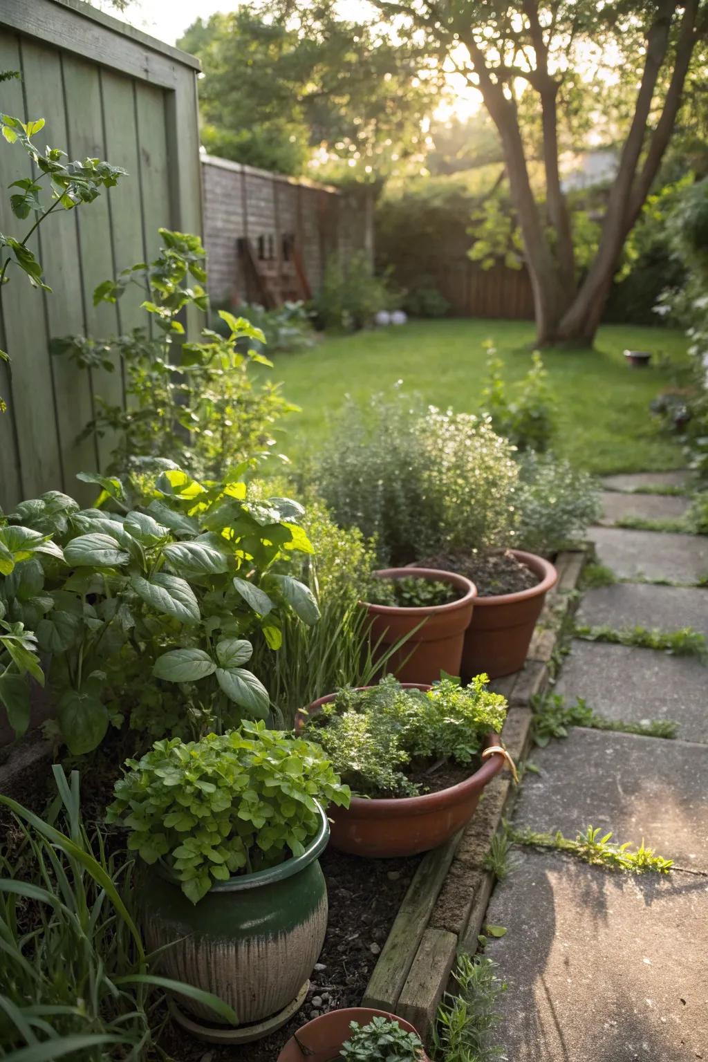 An herb garden furnishes fresh flavors and a delightful aroma.