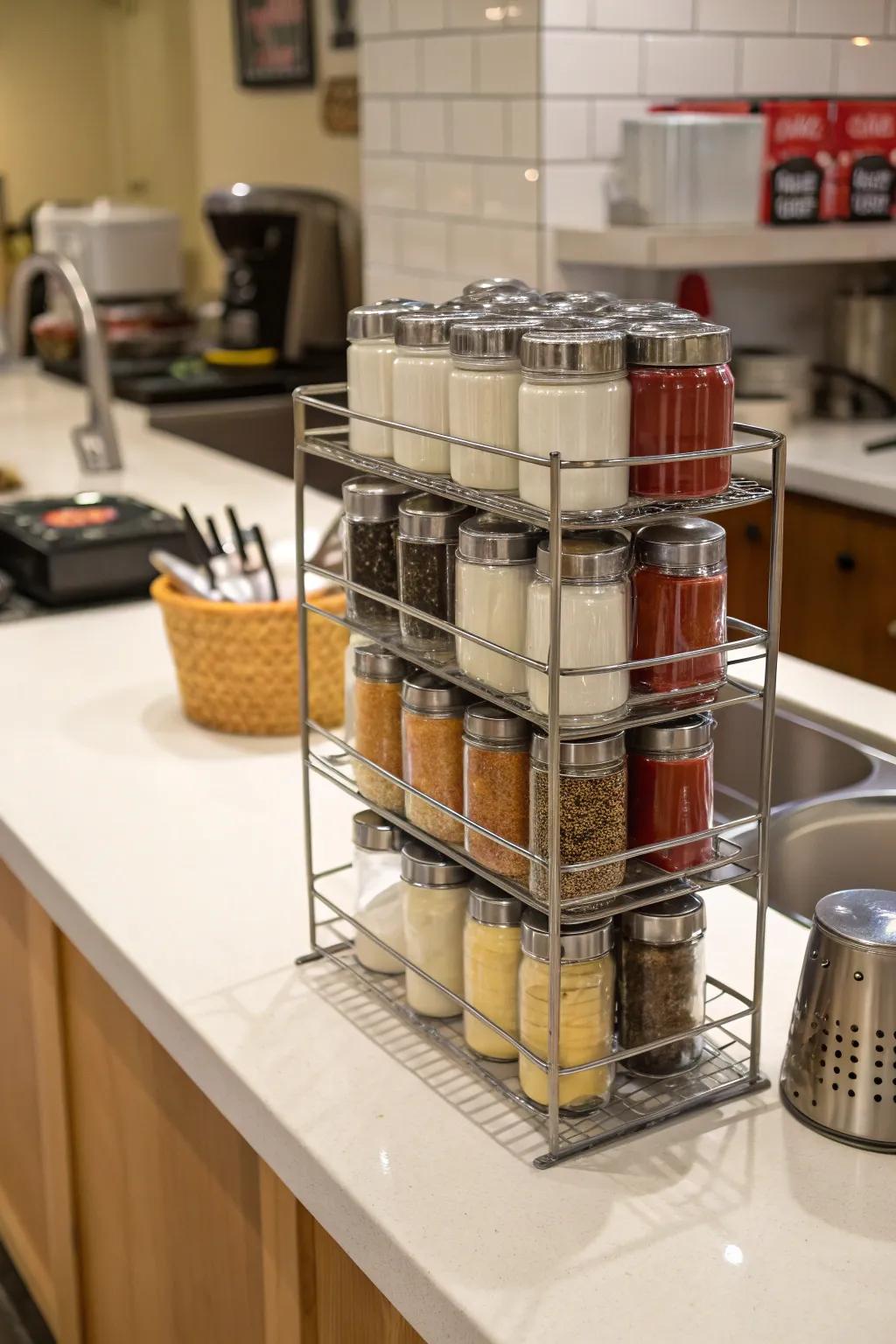 Stackable vertical racks maximize storage space for mixing containers.