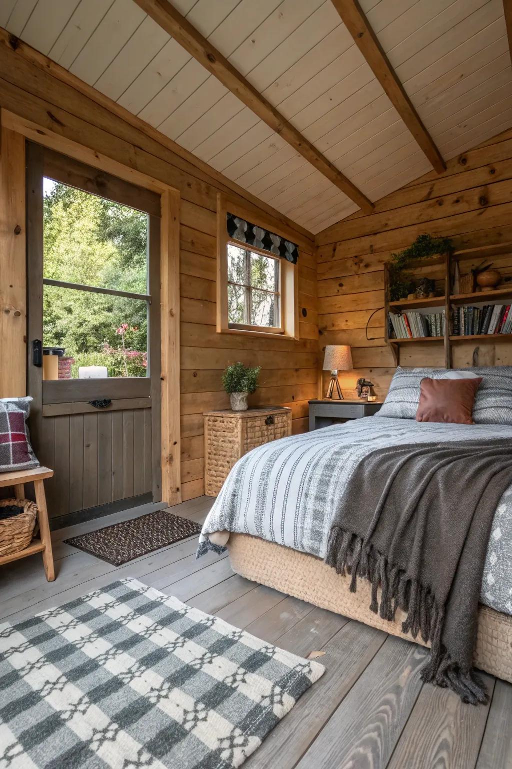 Layering textures adds warmth and richness to your shed bedroom.