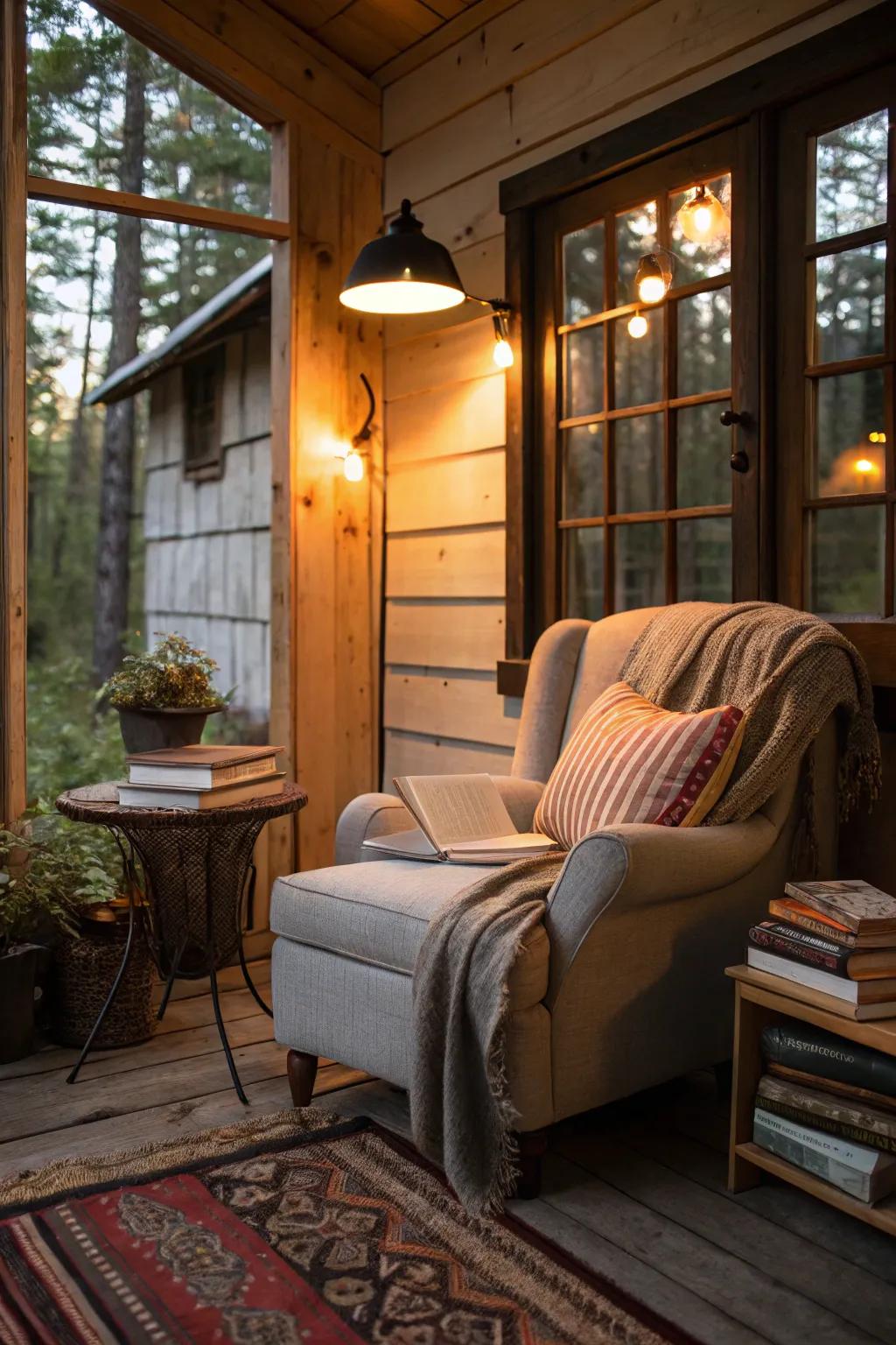 Any peaceful escape can be had when entering this nook in a cabin.