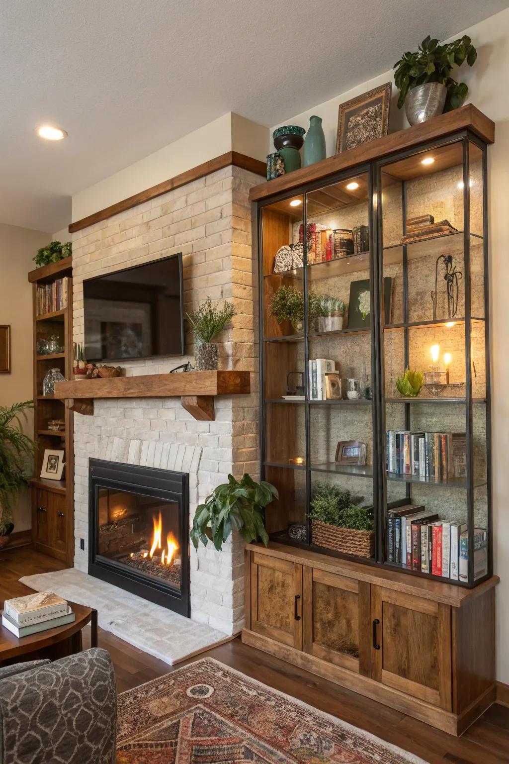 Complex materials introduce depth and interest to the shelves.