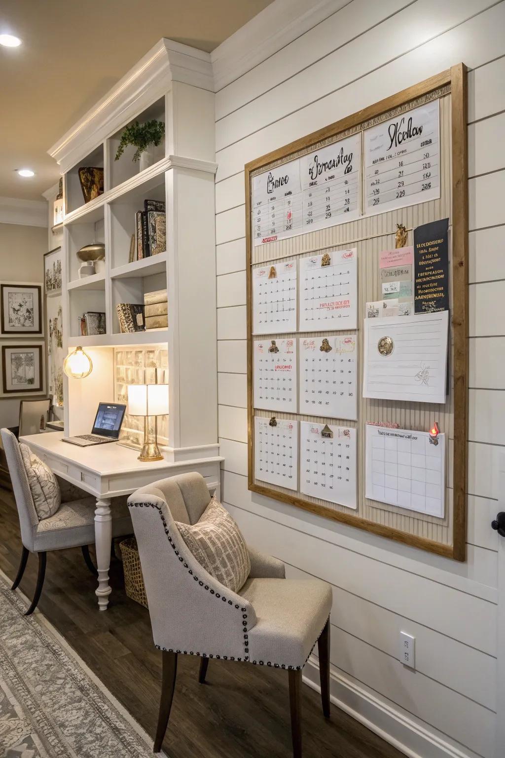 Design a stylish and efficient workspace by using this beadboard memo board idea.