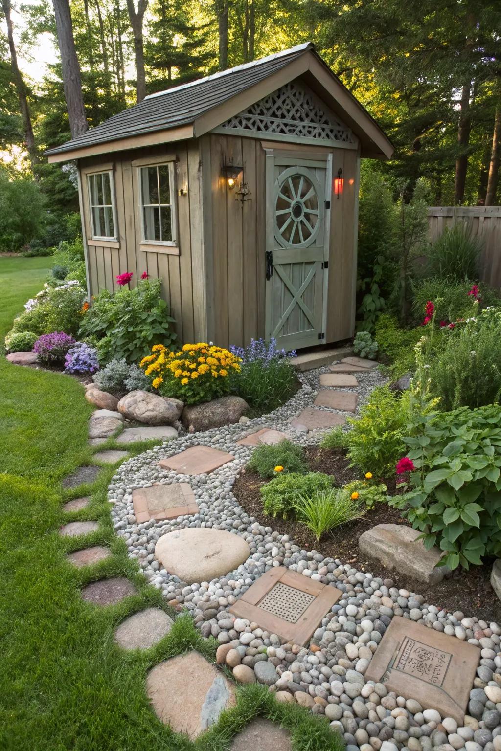 Ornamental stones can enrich your shed's landscape with both texture and intrigue.