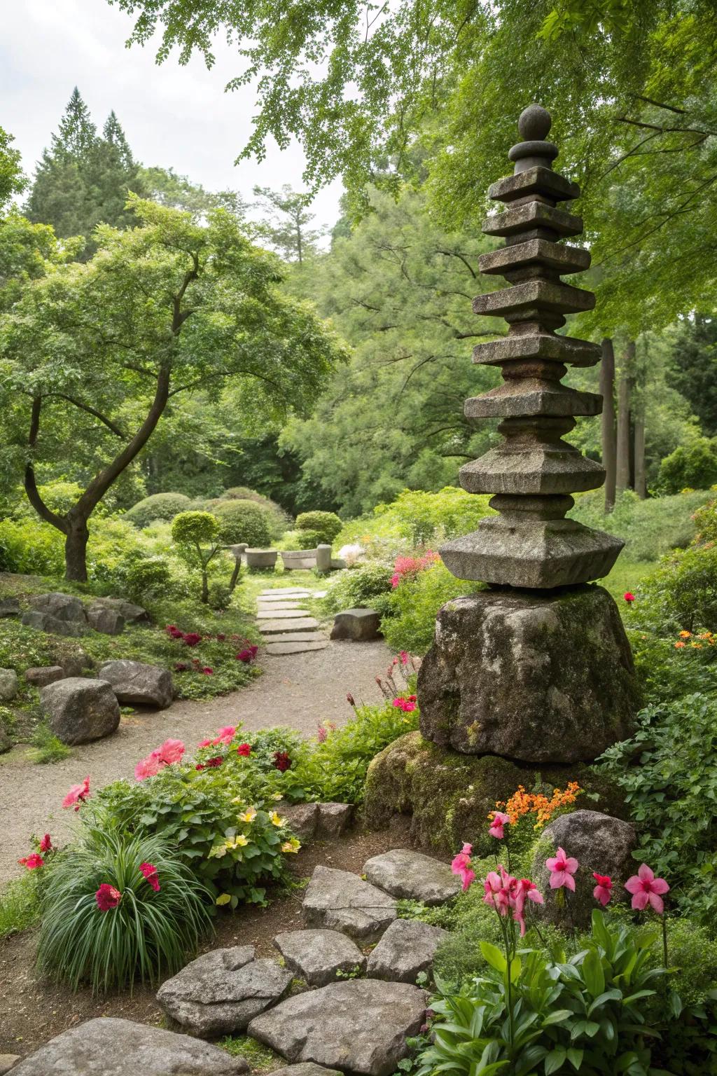 Arranged stones add architectural intrigue to rock gardens.