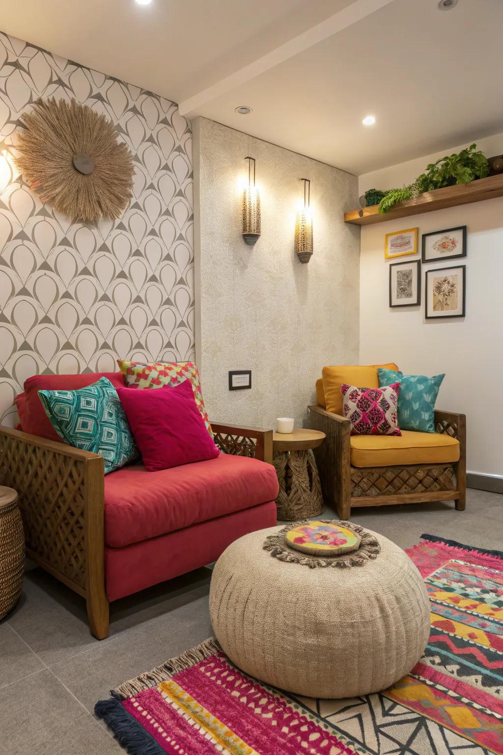 A splash of color that enlivens the sitting area.