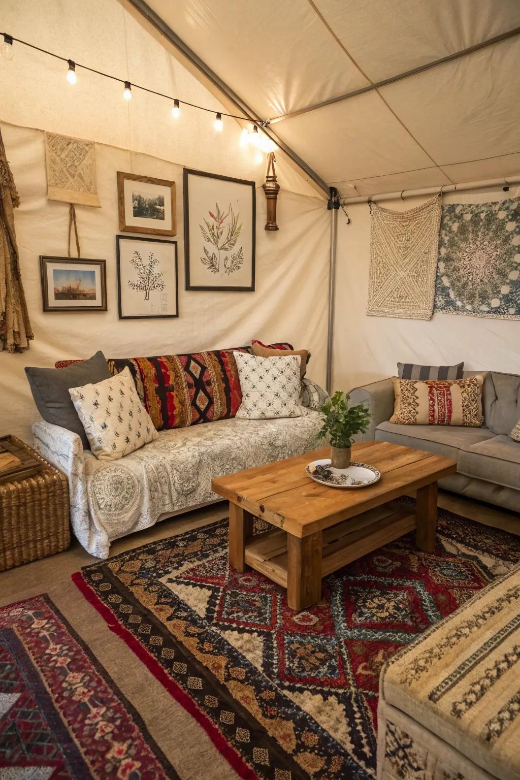 Textures add richness and interest in limited Airbnb environments.