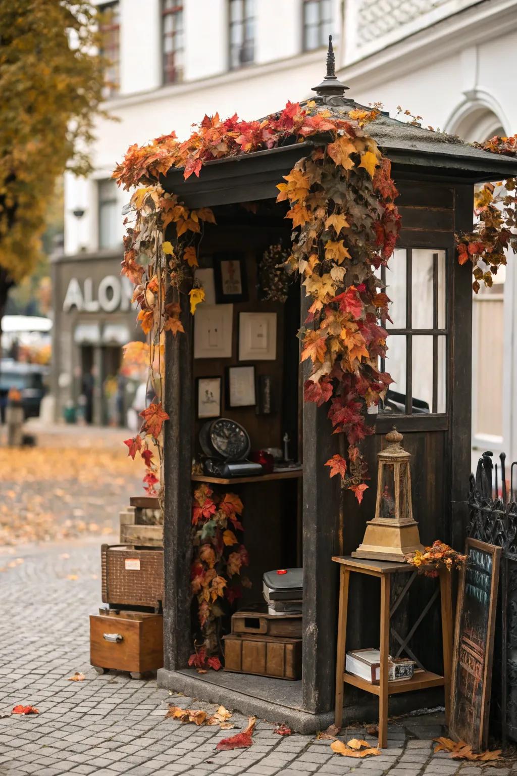 Seasonal design of autumn foliage keeping the exhibit fresh