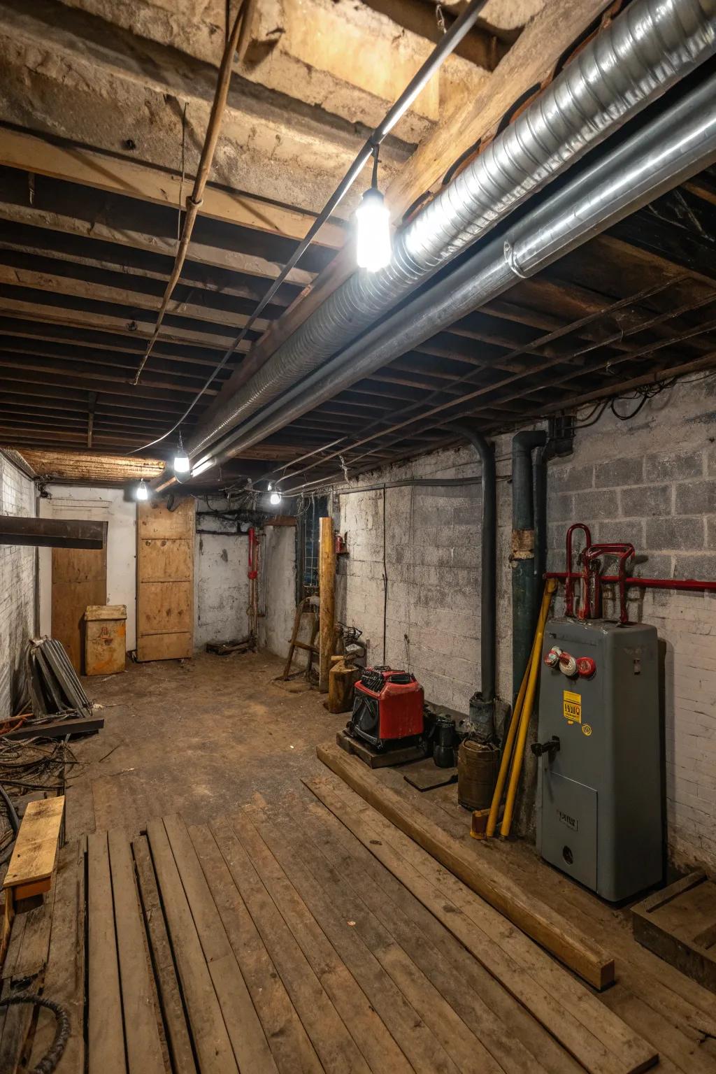 An exposed ceiling adds vertical space and character.