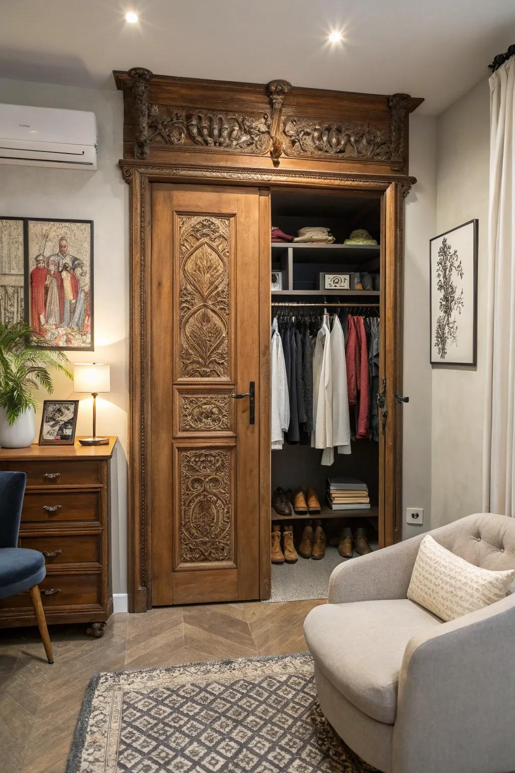 Antique doors introduce timeless elegance.