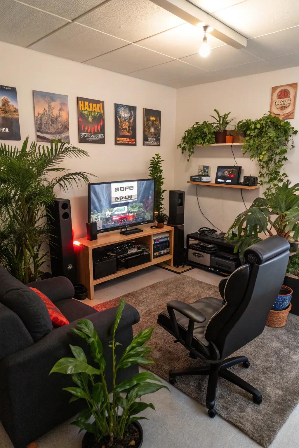 Indoor plants bring a calming touch to your gaming space.