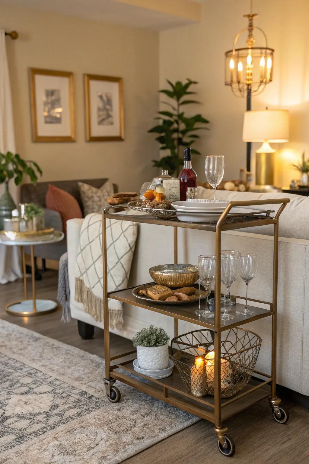 A serving cart can also act as a mobile table.