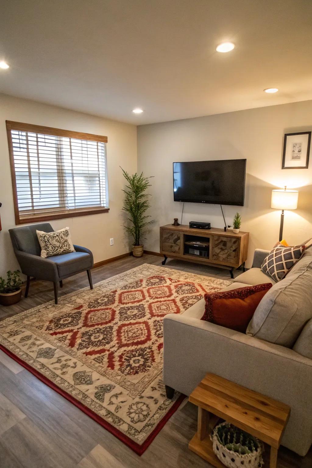 Rugs help define spaces and add a welcoming element to your living room.