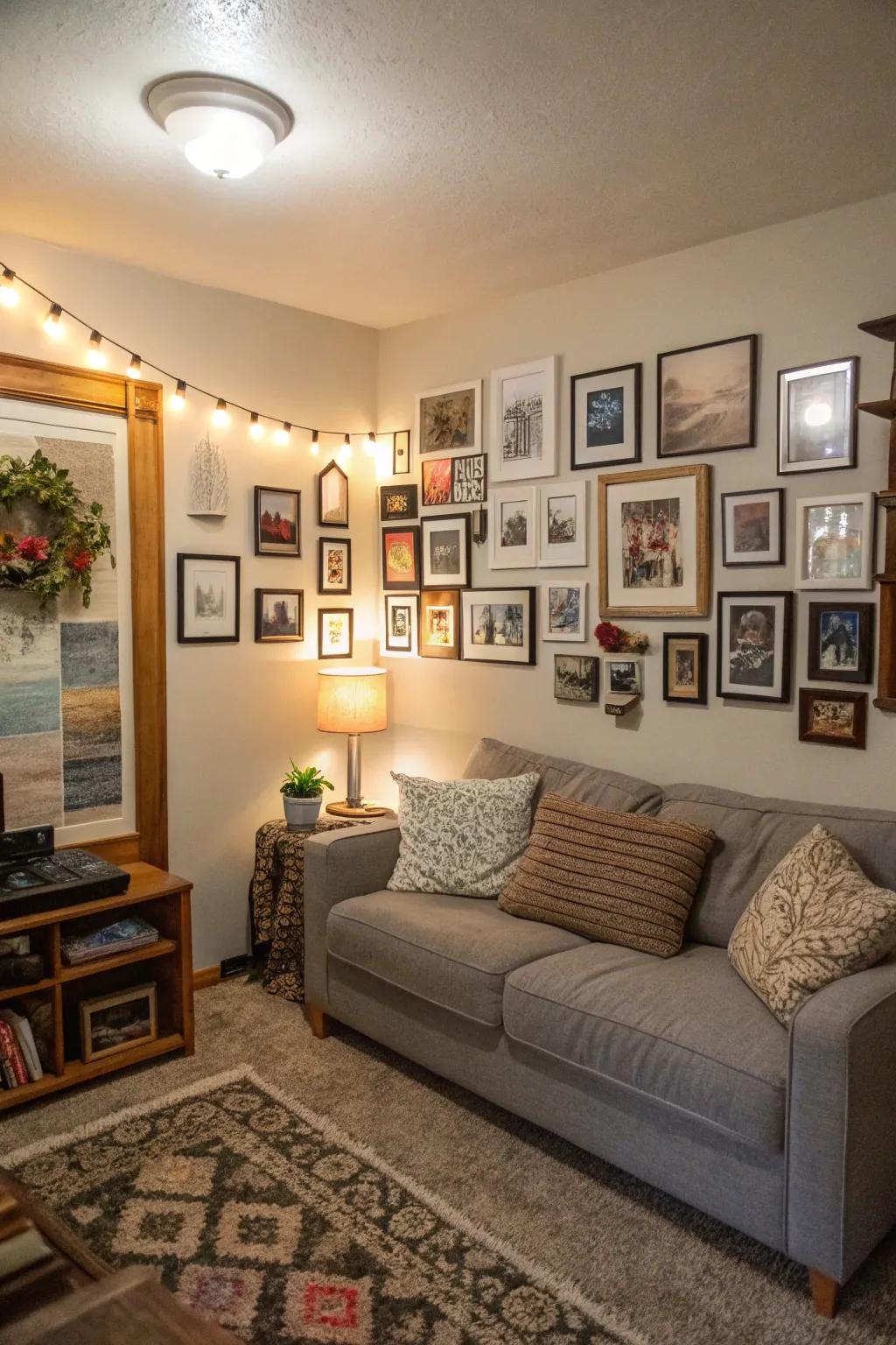 Photo and art displays add character and warmth to any room, no matter the size.
