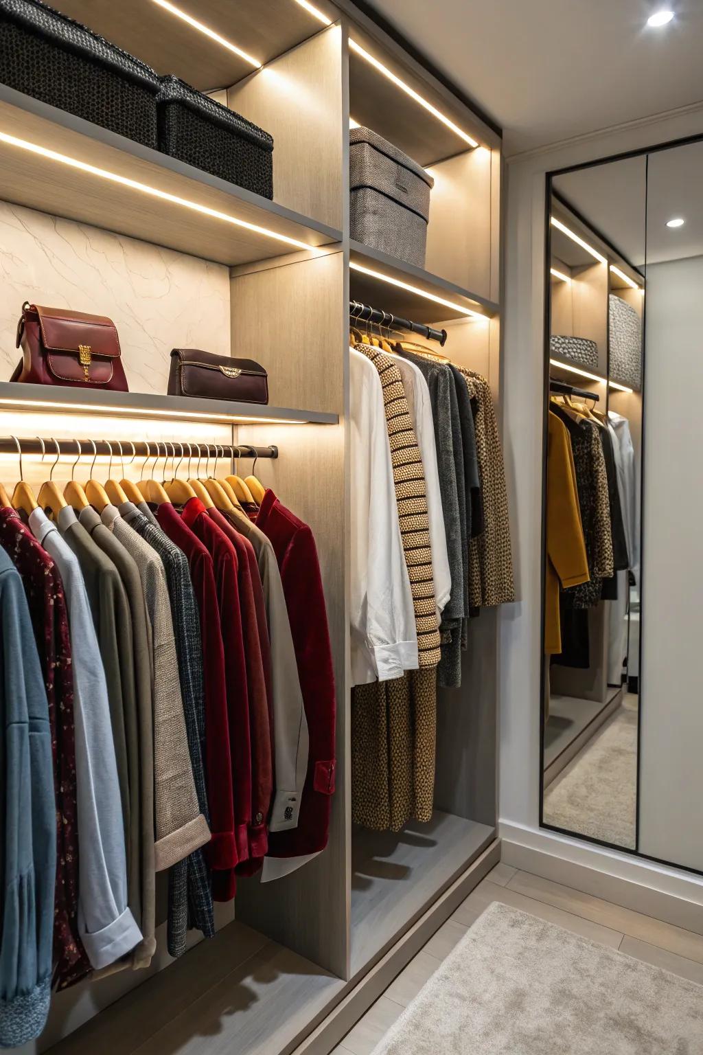 Narrow garment hangers get the most from hanging area.