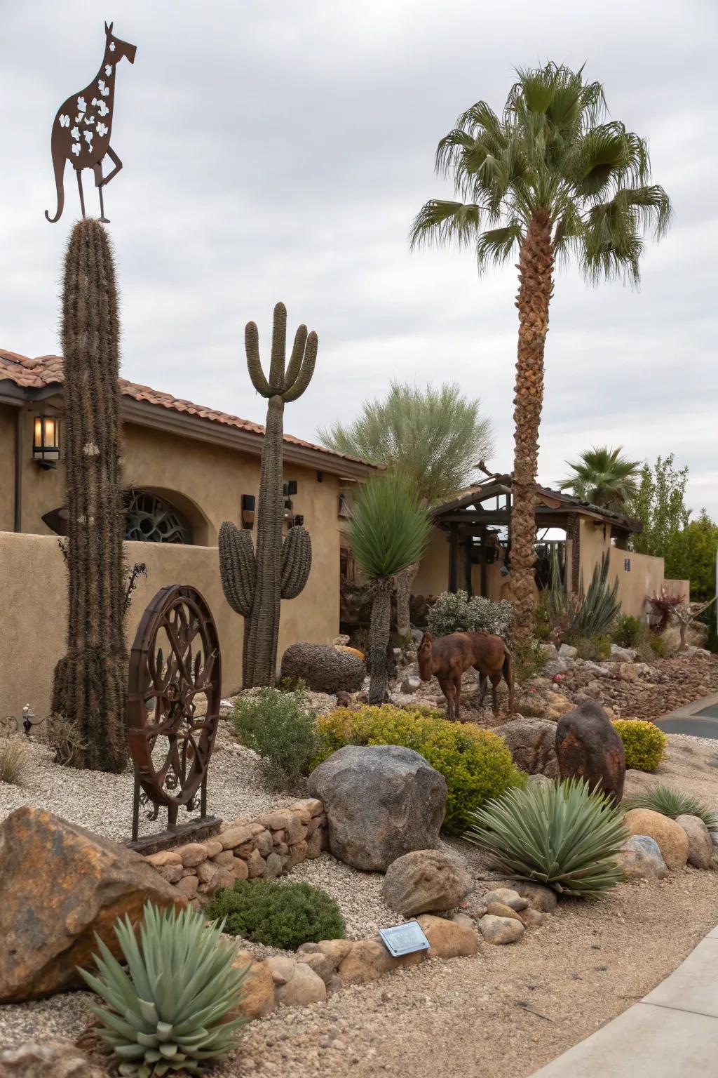 Distinctive metal decor adding a unique touch to the garden.