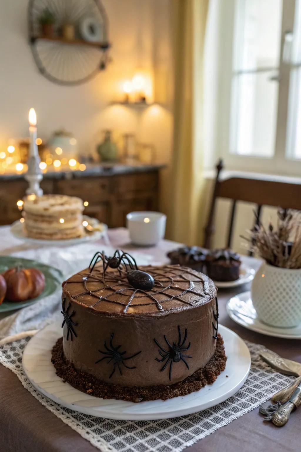 Indulgent cocoa drizzle spider cake.