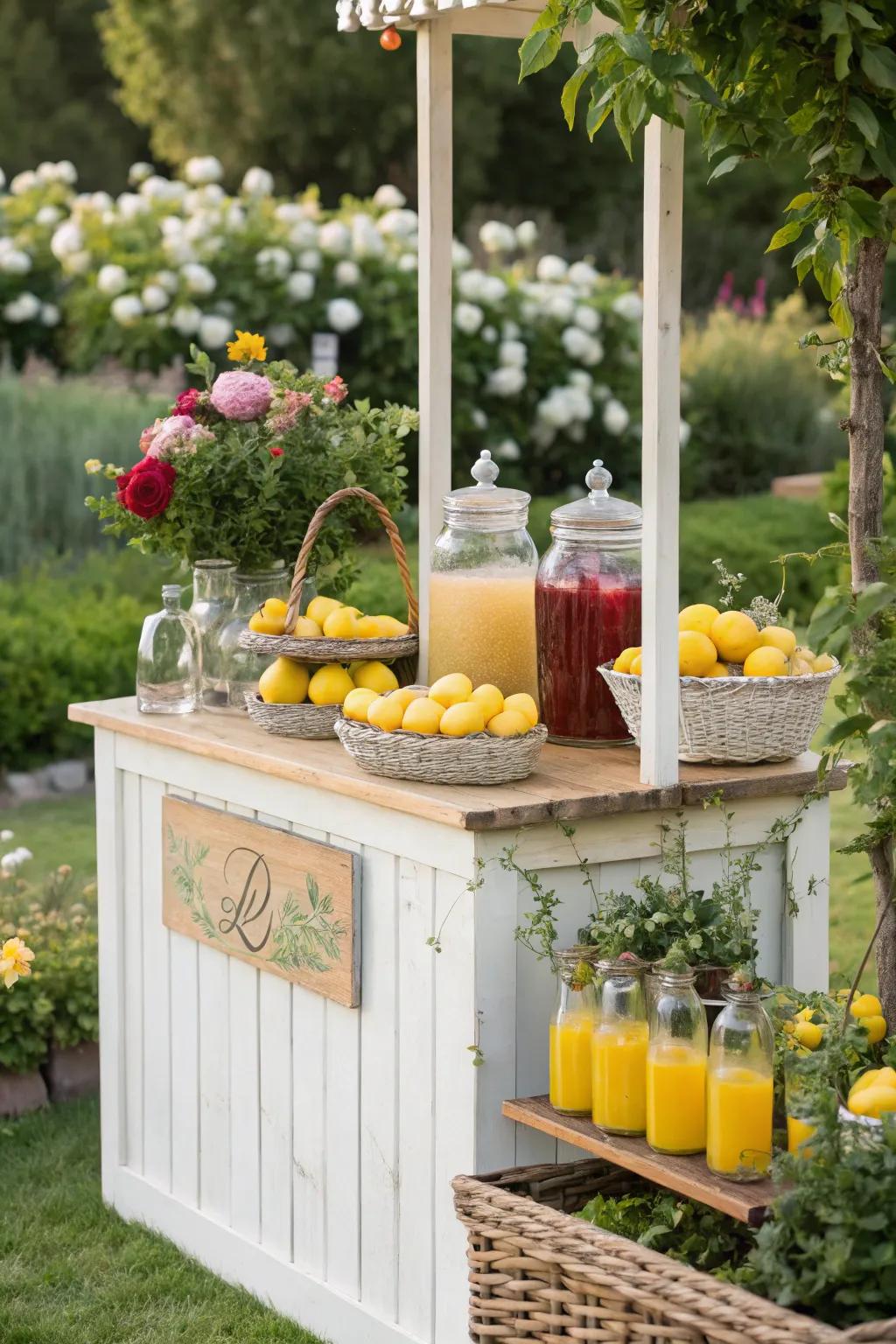 A homemade lemonade bar furnishes a revitalizing spin to your tea party.
