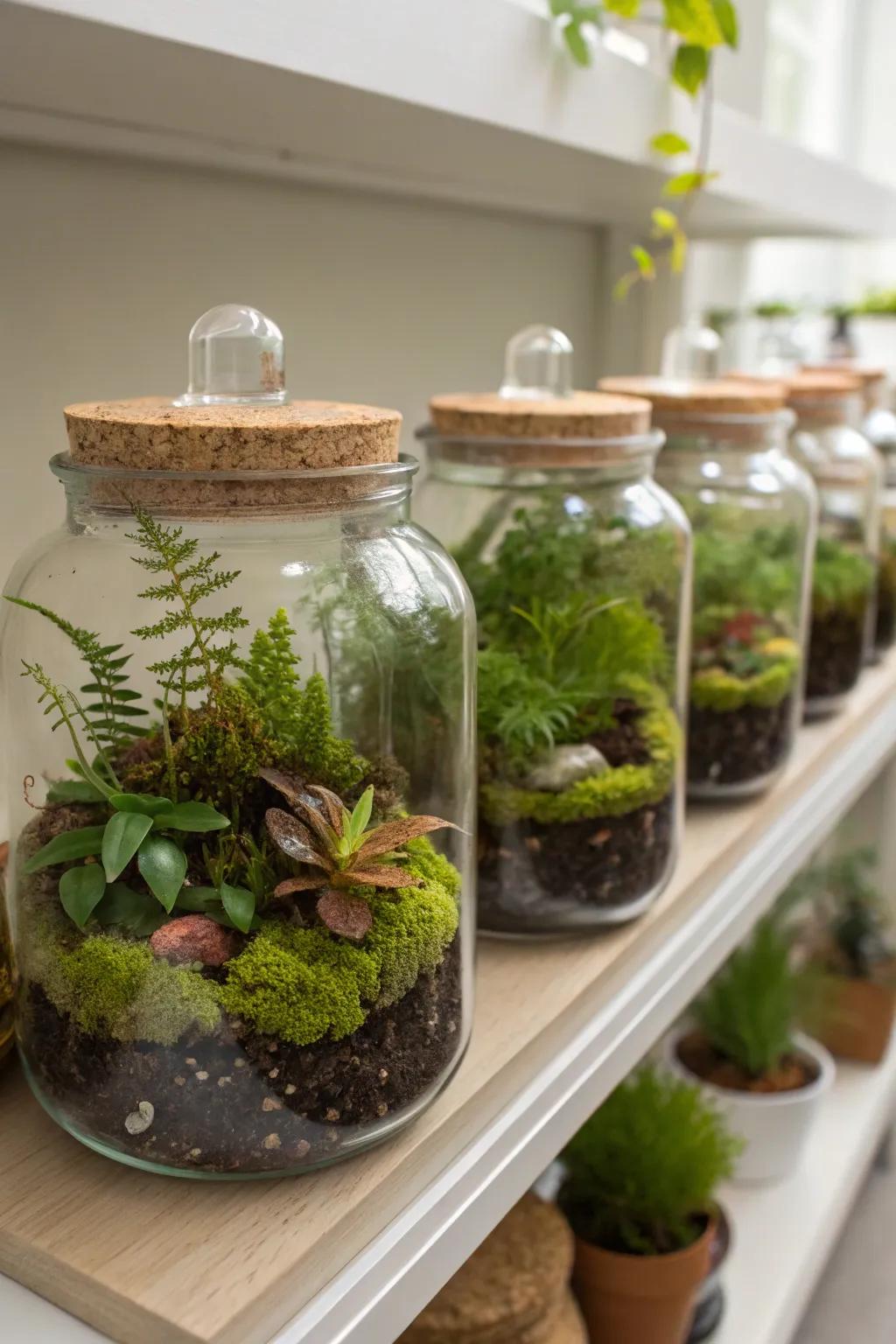 Adorn your decor with terrarium vessels for a stunning display of greenery.