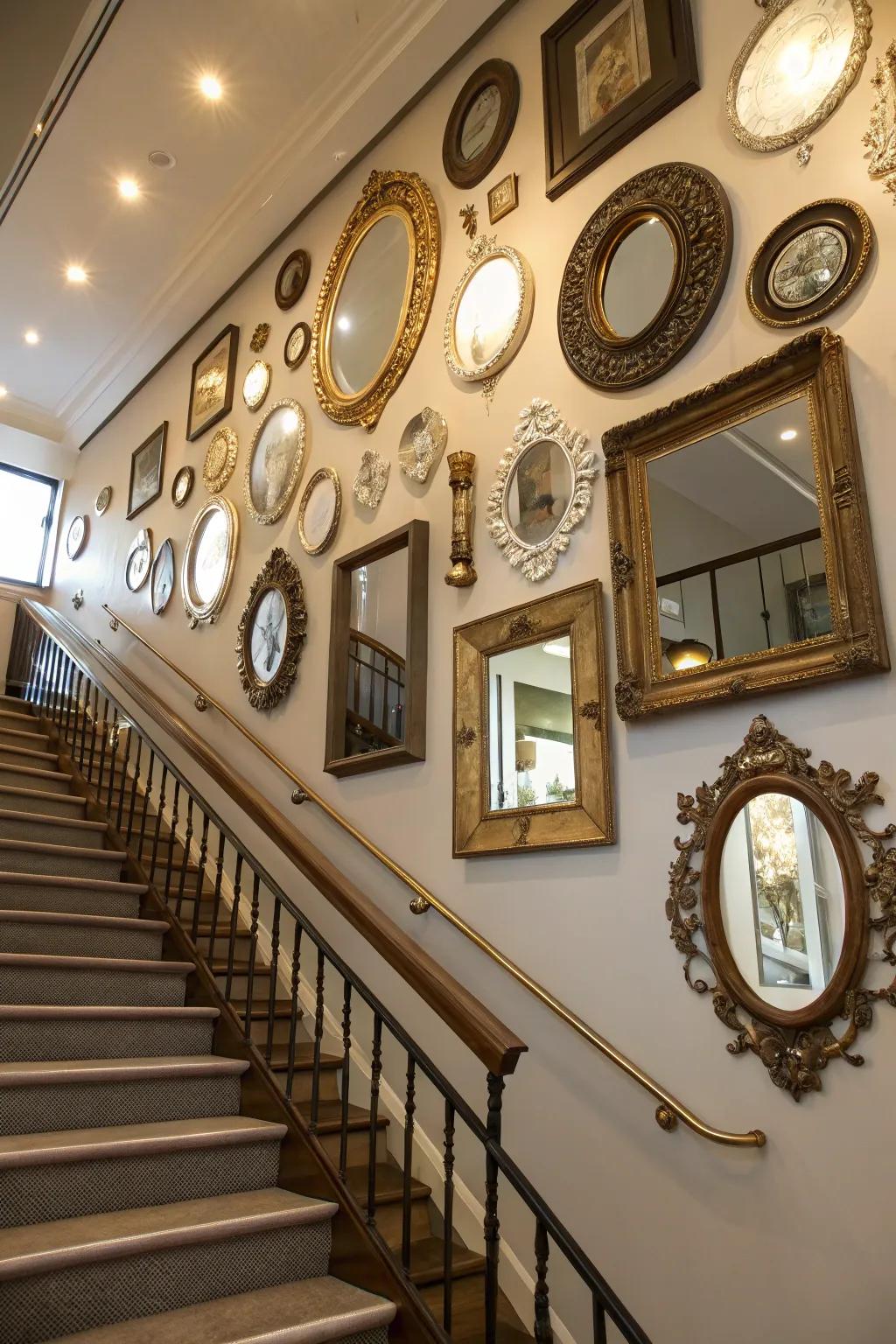 A private collection showcase incorporates individuality and narrates a story on your staircase wall.