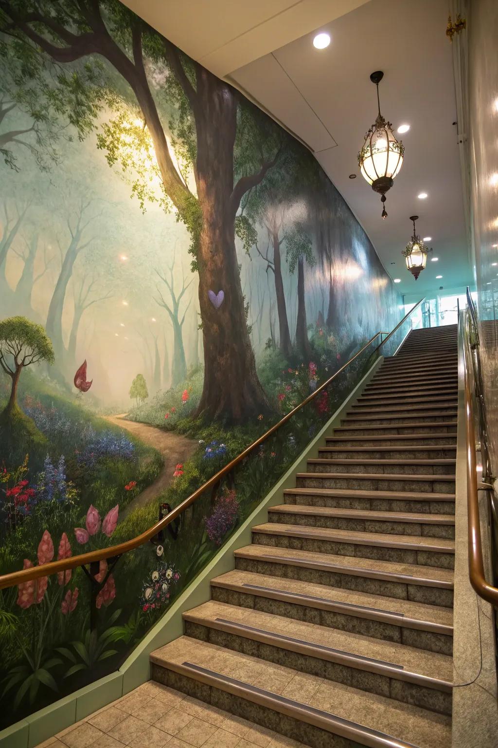 Step into a fairytale with a magical forest mural.
