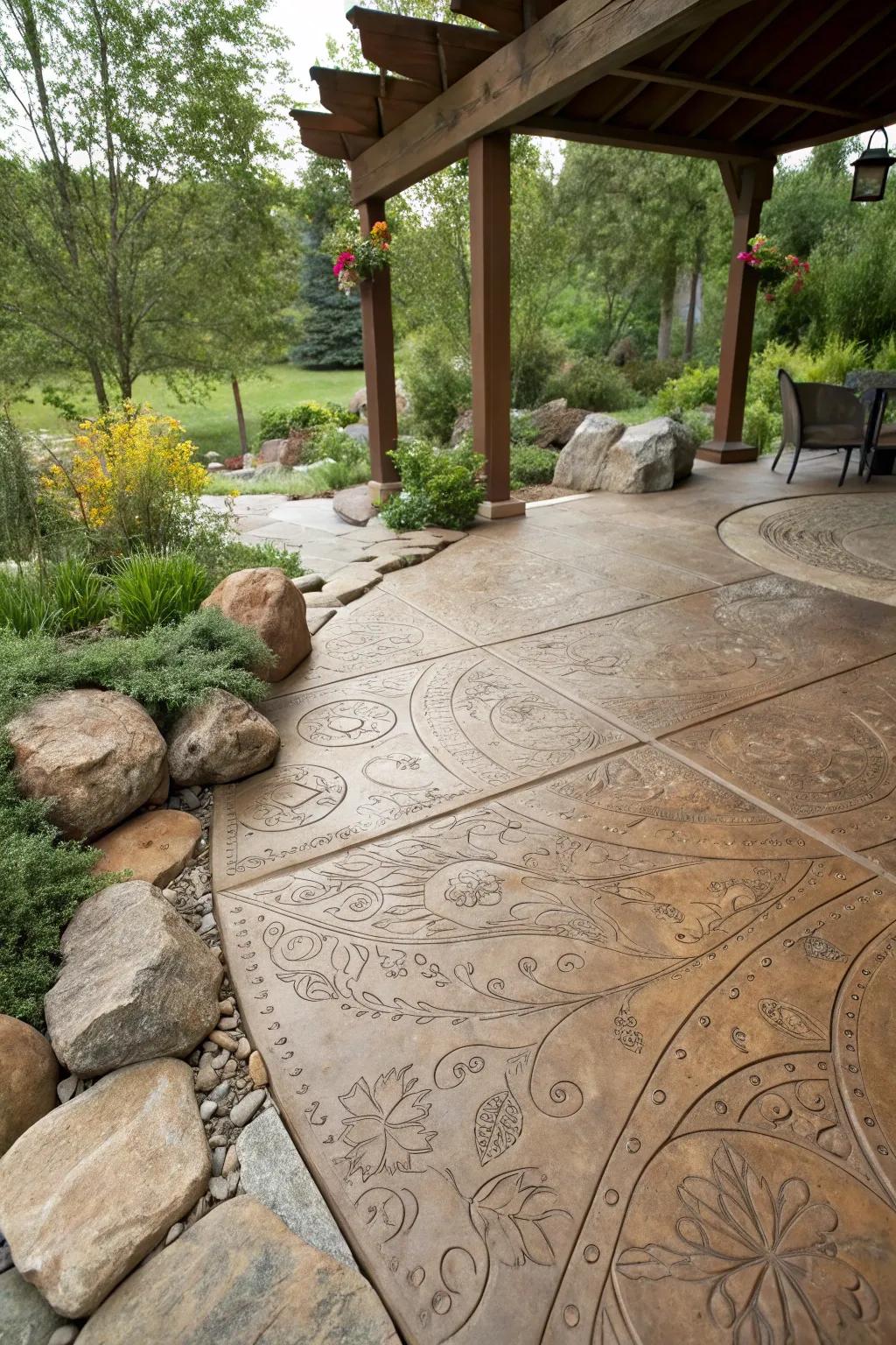 Organic nuances introduce depth to this textured patio.