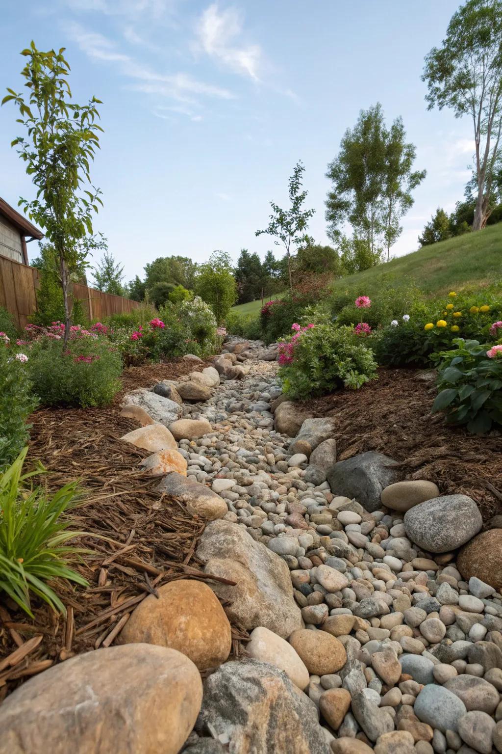 Bring a feeling of flow to your garden using a dry creek bed.