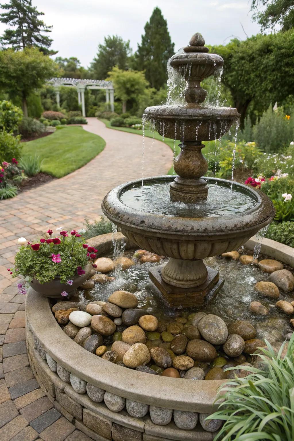 Decorative rocks adding texture to a garden spring.
