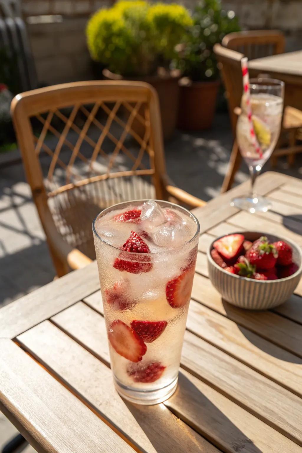Revitalizing berry frozen water cubes introducing a burst of hue to summer beverages.