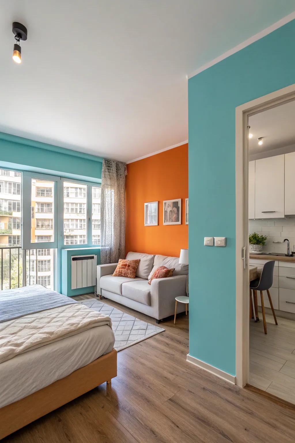 Wall colors subtly separate different areas in a studio.