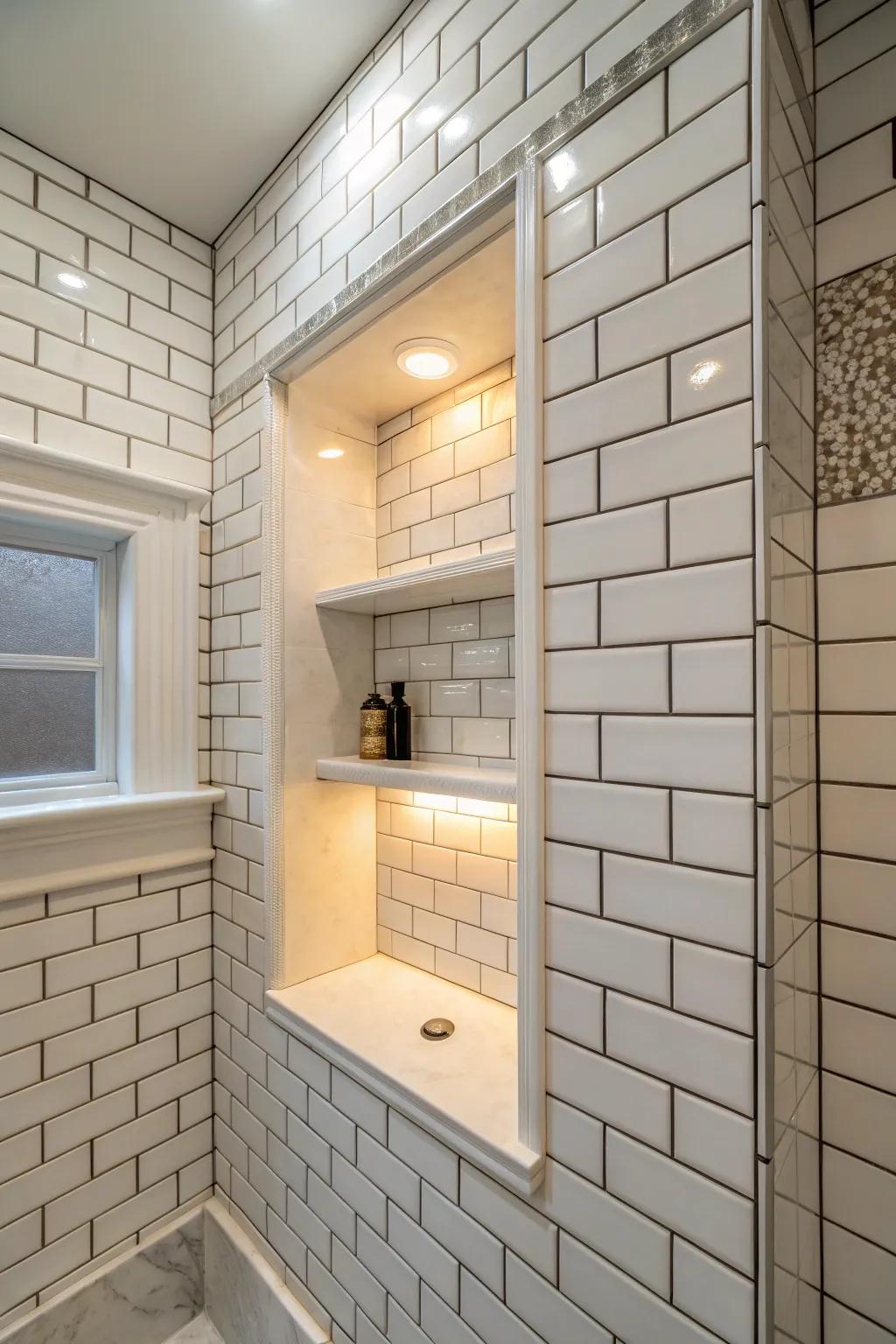 A welcoming niche featuring built-in lighting.