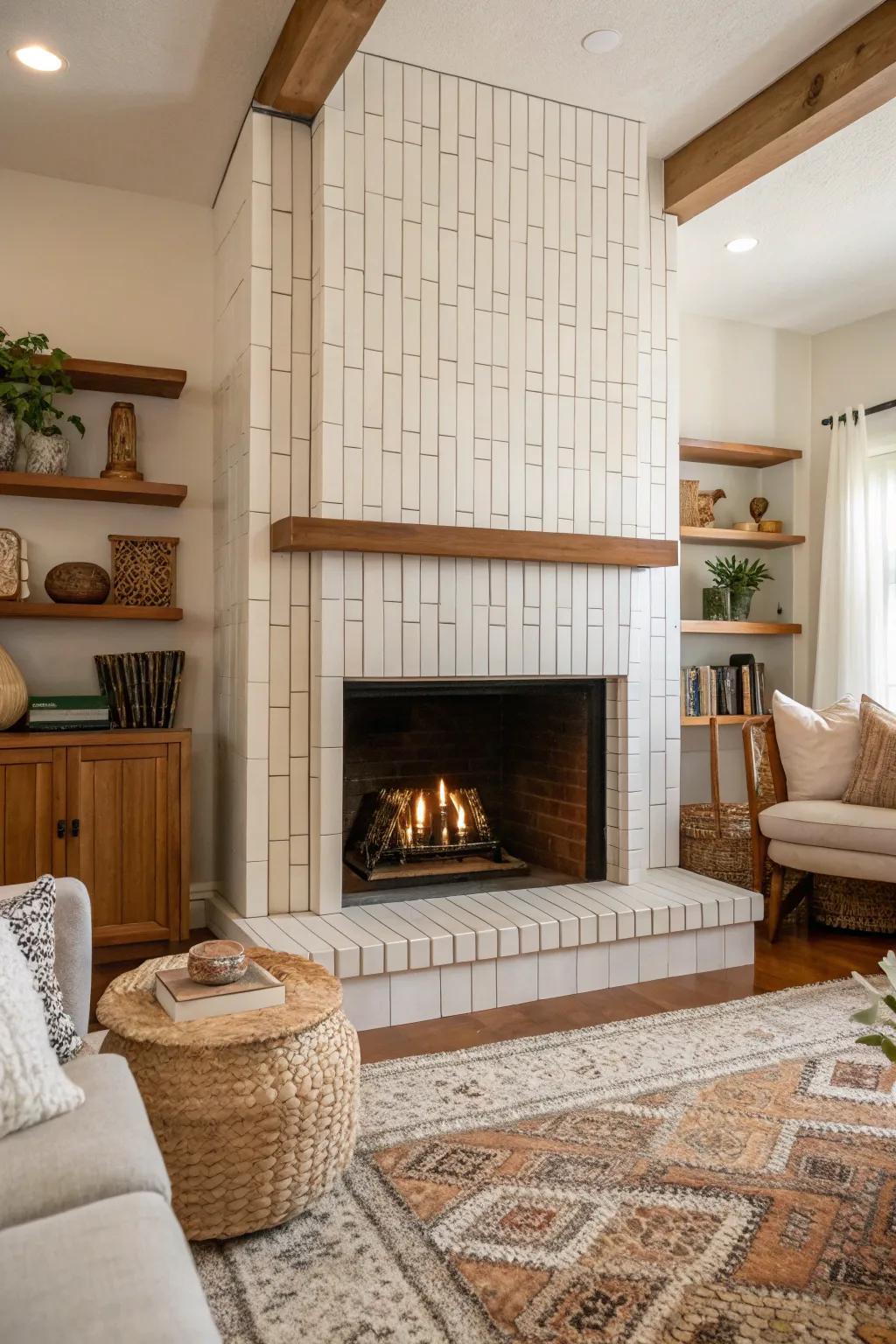 Upright arrangement of rectangular tiles introduces height and elegance.
