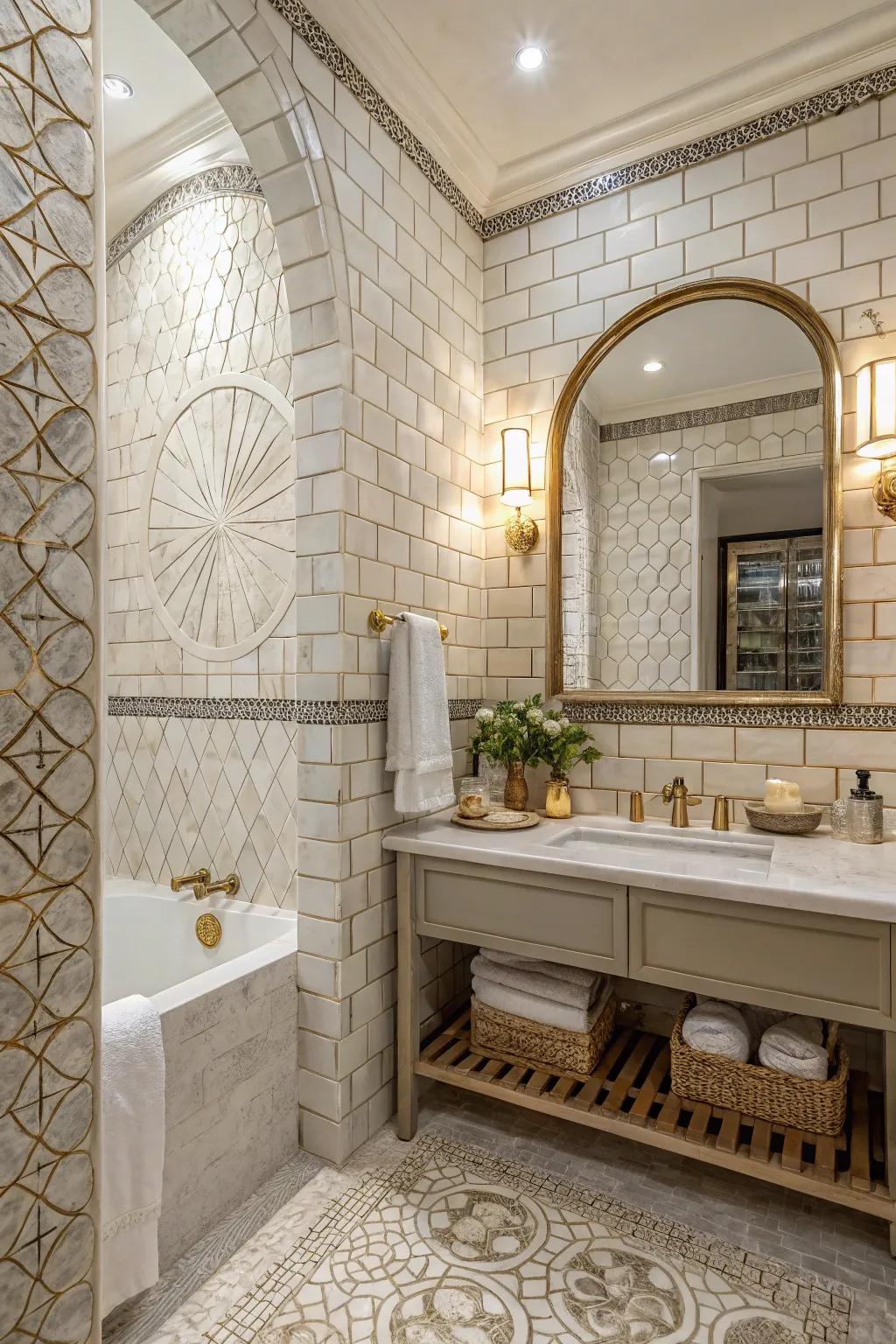 Zellige standard tiles add unique texture and character to the bathroom.