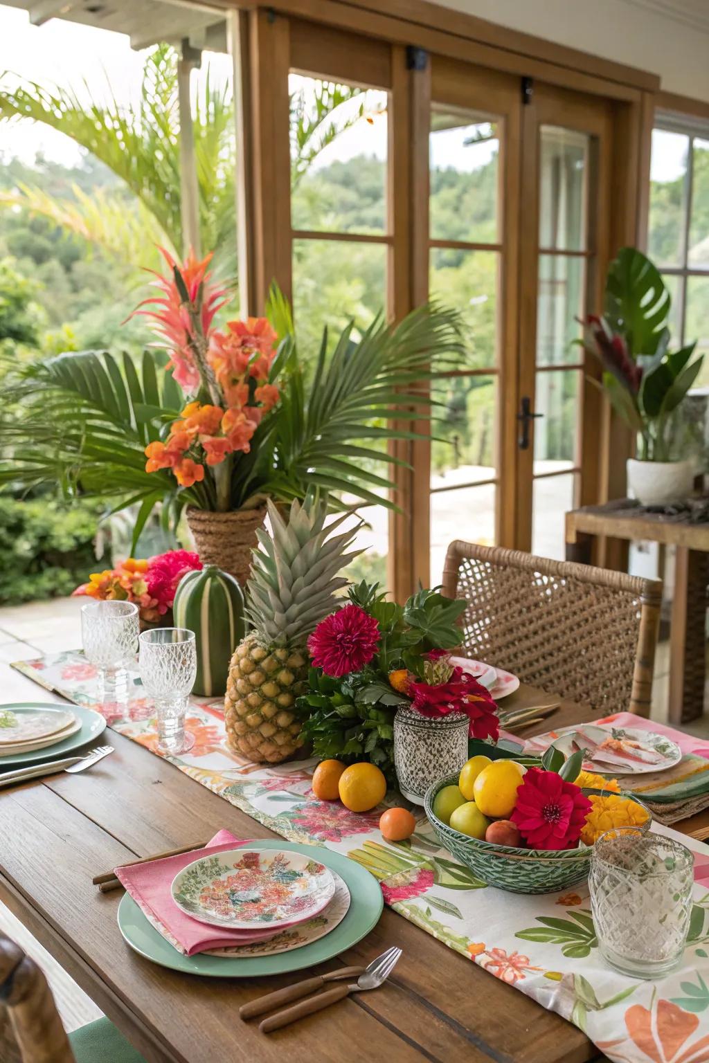 Bring a tropical escape to your table space with vibrant aspects.