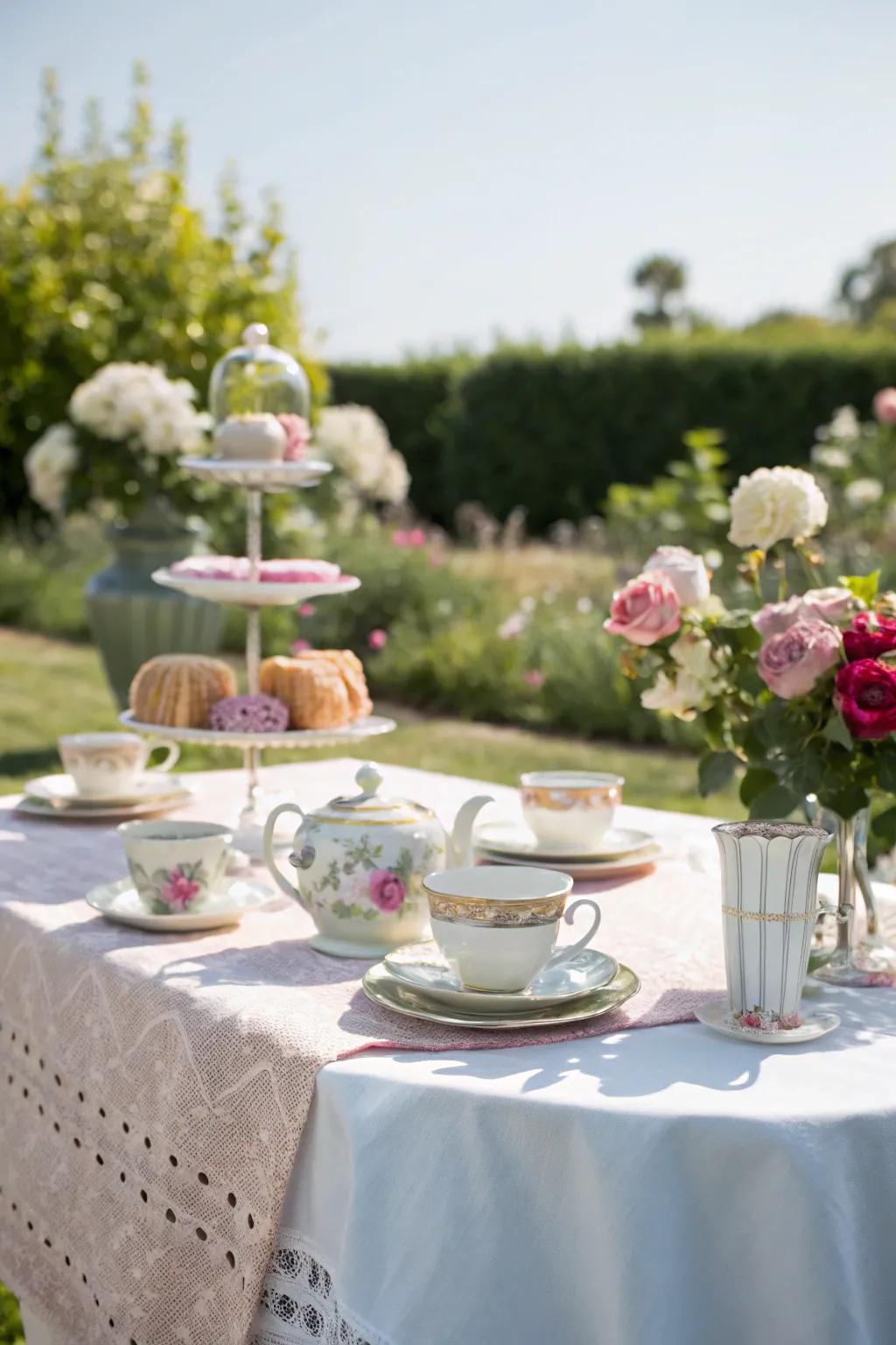 A charming tea celebration arrangement with coordinated aspects.
