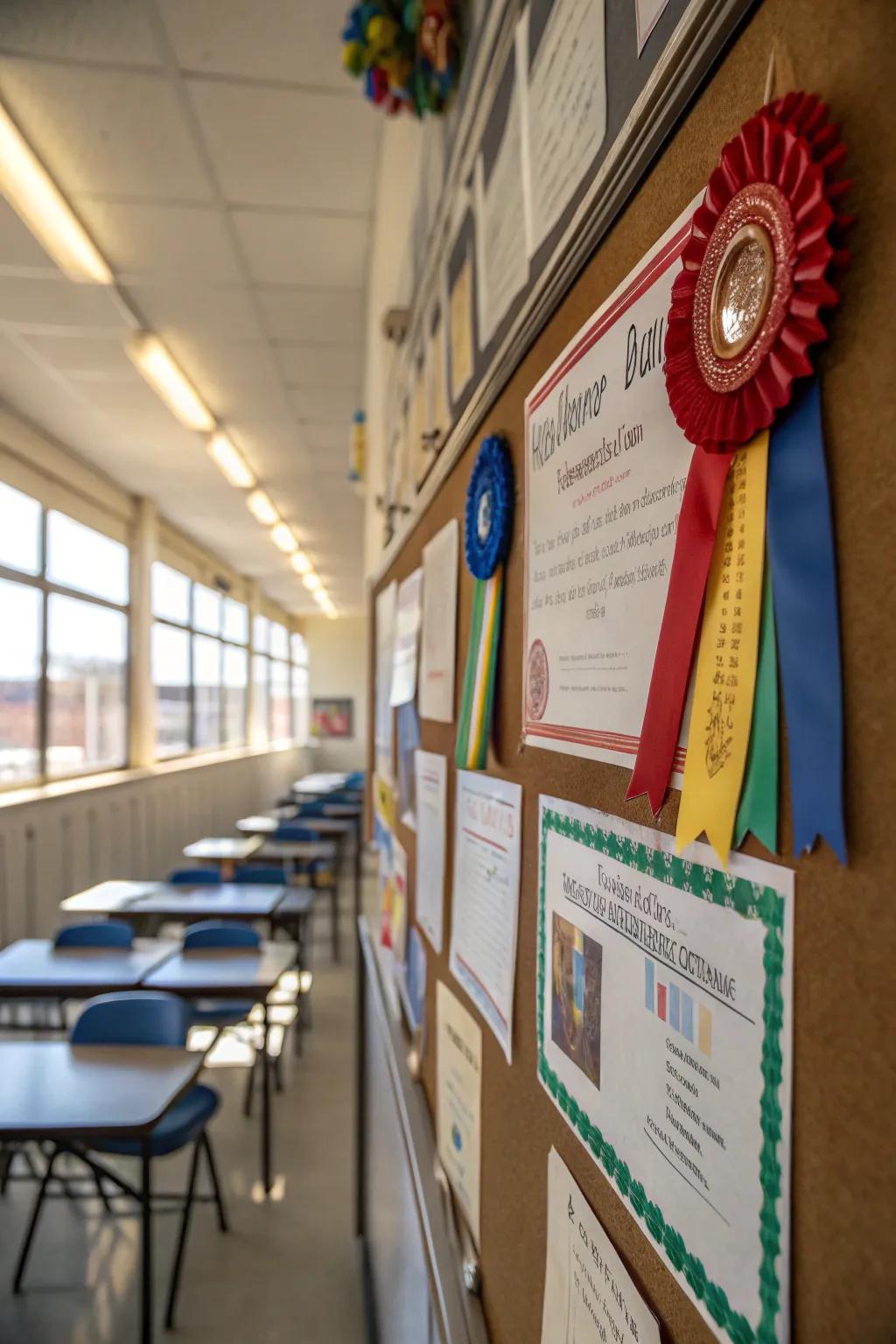 An award-themed board celebrating teachers' unique strengths.
