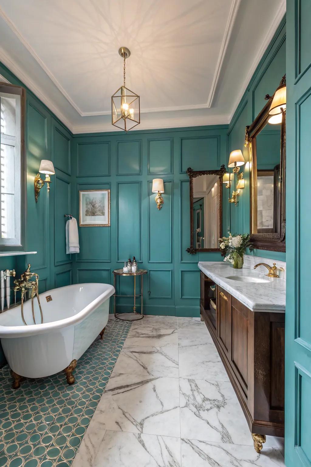 Add depth with traditional aquatic green panelling.
