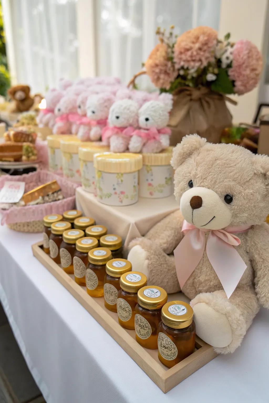 Cuddle bear-styled favors leave guests with a sweet memento.