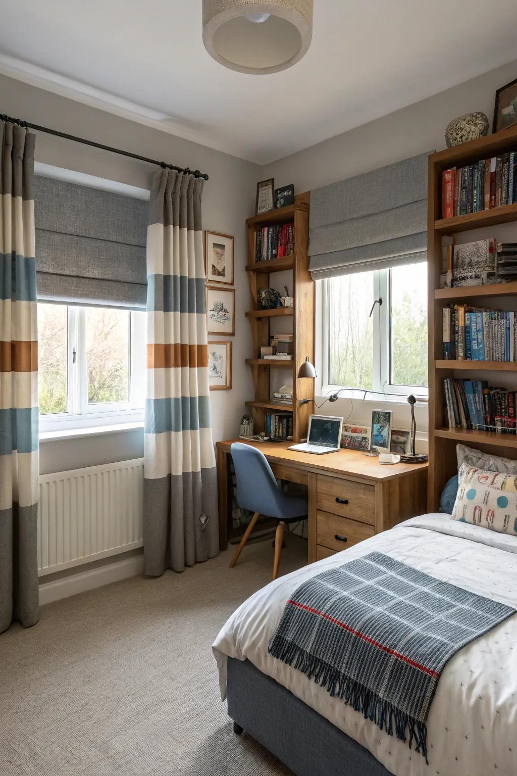 Layered curtains and shades deliver versatility in light and privacy.