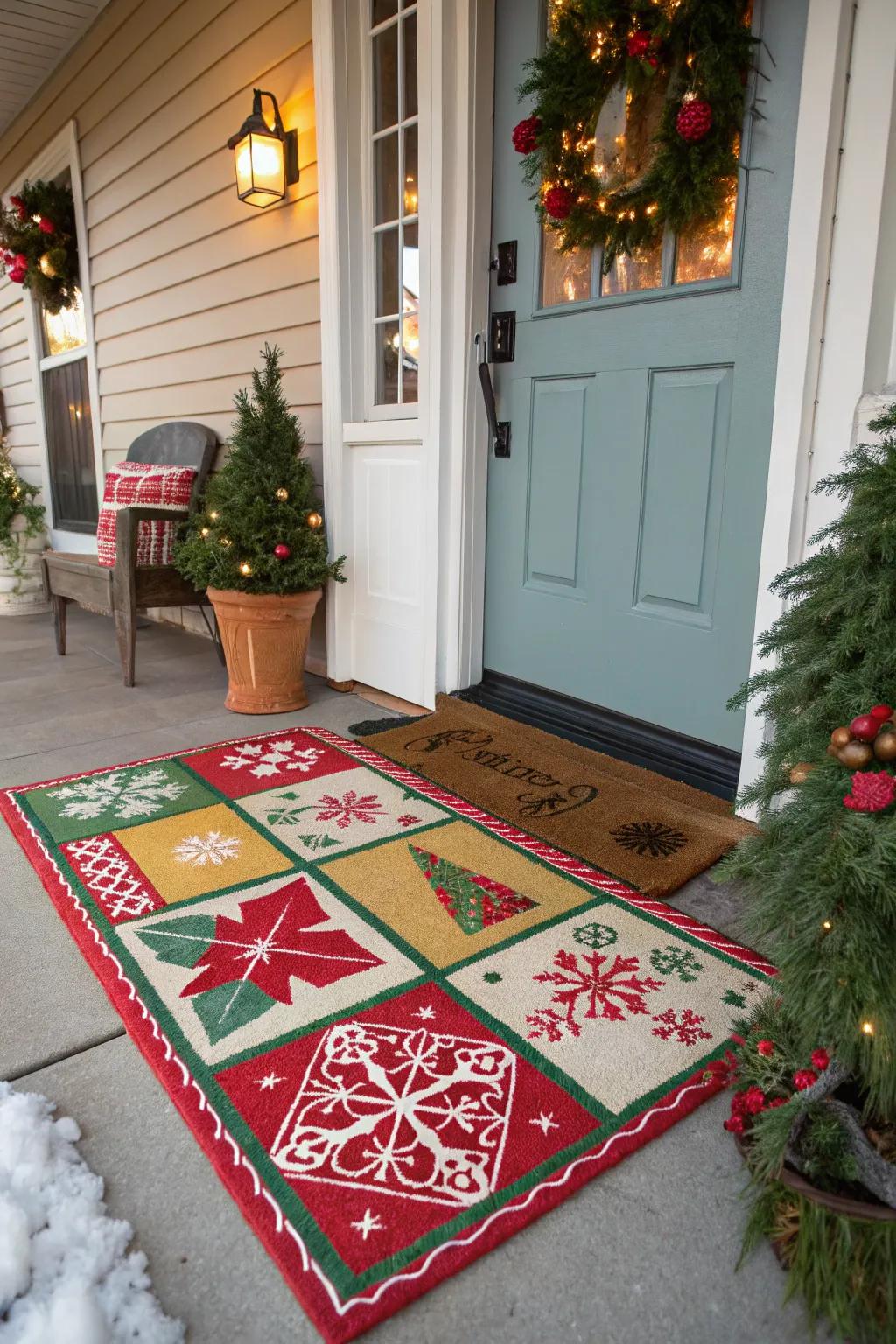 Celebrate holidays with festive tile mat designs.