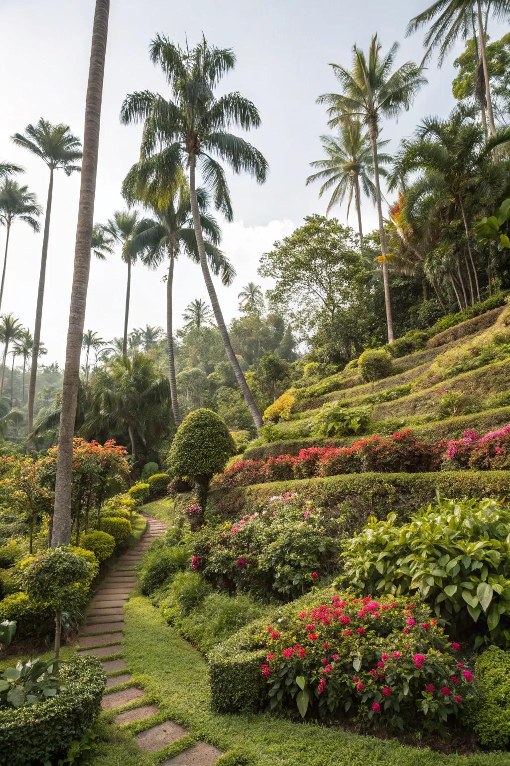 Multi-layered plantings creating depth and richness in the garden.
