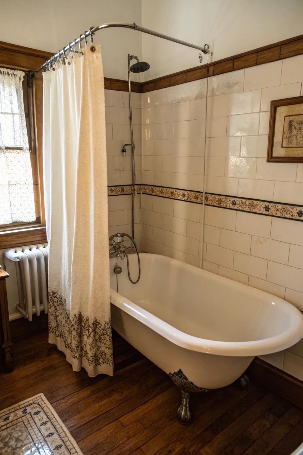 A traditional high-foot tub presents classic grace in this combination.