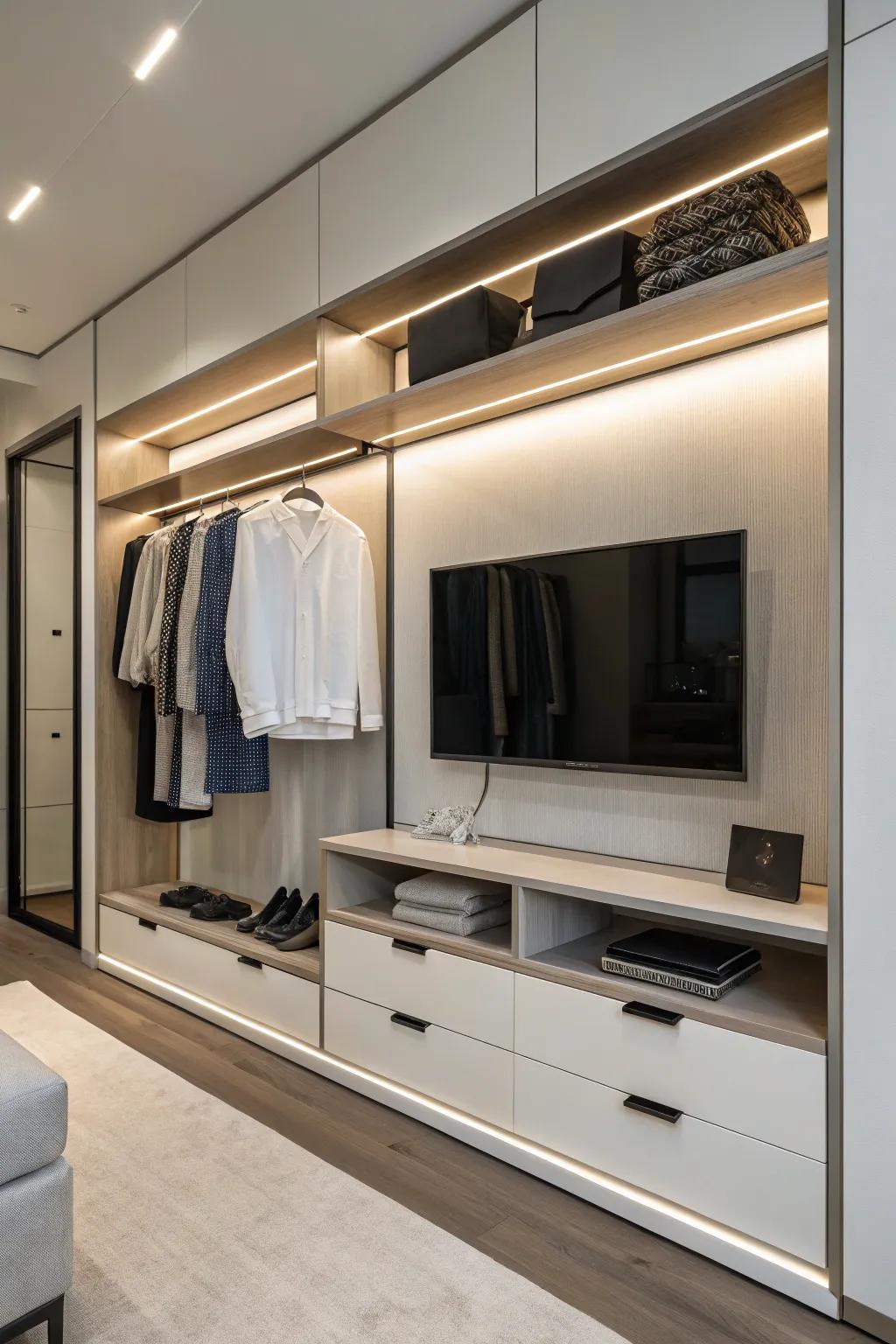 A hanging rack offers a minimalist solution for TV positioning.